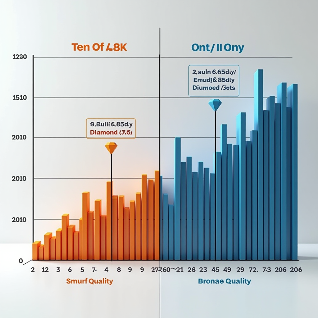 Comparative bar chart showing normal rank distribution versus smurf-affected distribution across bronze through diamond tiers, with annotations highlighting artificial inflation in mid-ranks and deflation in low ranks
