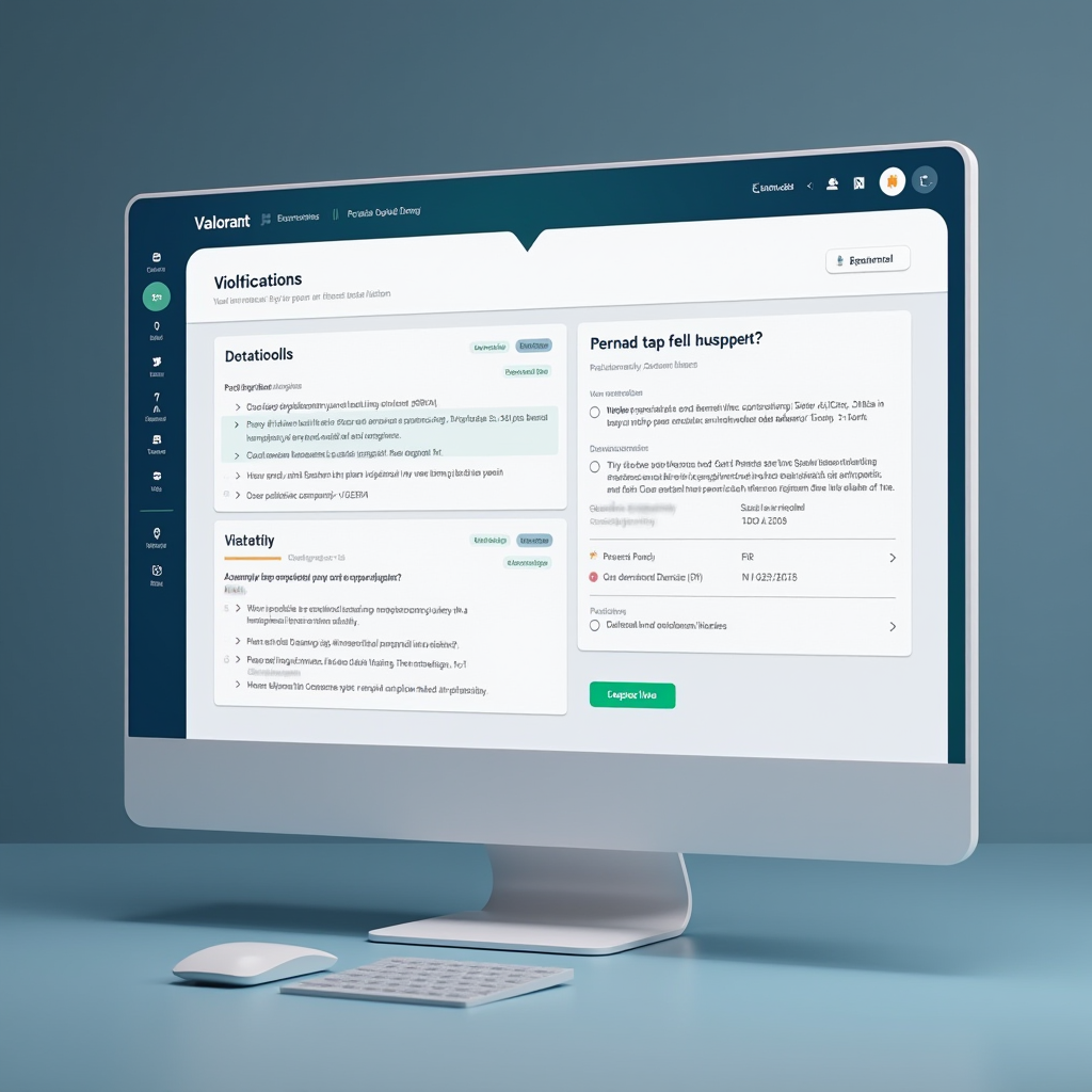 User interface mockup of Valorant's penalty notification system displaying specific violation details, quoted messages, reasoning explanation, penalty duration, and clear appeal process instructions